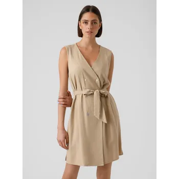Dámské šaty Vero Moda dámské lněné šaty Mymilo béžové Velikost: XS