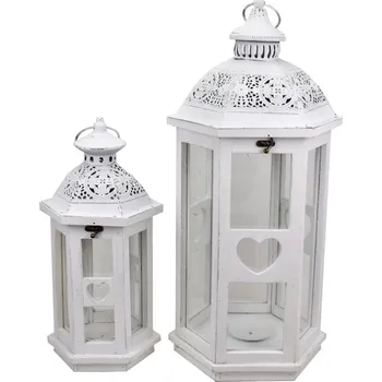 Zahradní dekorace Dřevěná lucerna srdce s/2 bílá (135981 033 19AW0461 lucerna bílá s/2 dřevo)