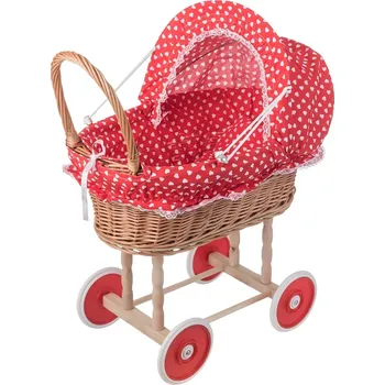 Dřevěná hračka ČistéDřevo Proutěný kočárek pro panenky se vzorem Červená
