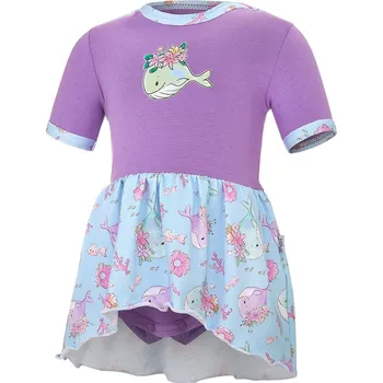 Little Angel Body šaty tenké KR Outlast® - fialová/modrá velryba Velikost oblečení: 68