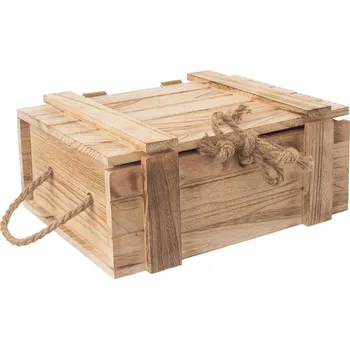 Úložný box Dřevěná truhla s provázkem 30 x 21 x 12 cm