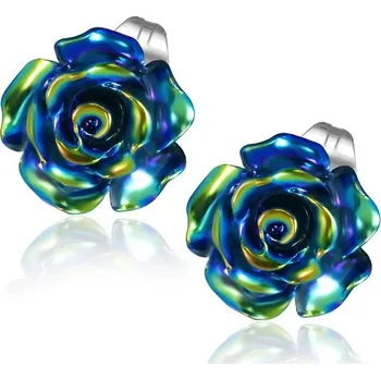 Náušnice Černý perleťový květ - Ocelové náušnice