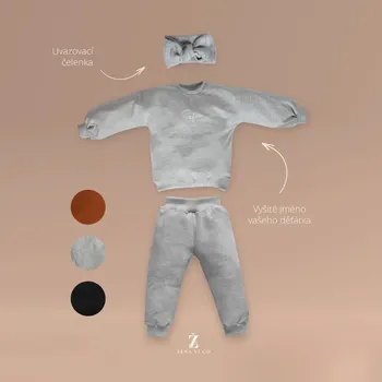 Tepláková souprava s výšivkou jména ŠEDÁ Velikost: 74 (6-9 m), Varianta: S mašličkou