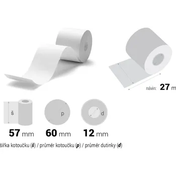 Kotouček do pokladny a tiskárny štítků Kotoučky recy 57/60/12 mm (27m), 10 ks