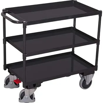 Plošinový vozík Montážní vozík VARIOfit, police- tři ocelové vaničky, 995x695 mm, nosnost 400 kg, barva antracit RAL7016