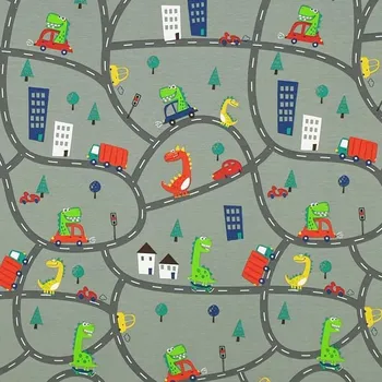 Úplet šedozelený, silnice, auta, dino, š.150