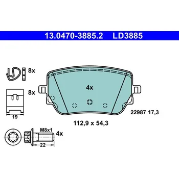 Brzdová destička Sada brzdových destiček, kotoučová brzda ATE 13.0470-3885.2