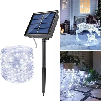 Venkovní osvětlení LED solární zahradní girlanda 10m - venkovní osvětlení, studená bílá 100 LED