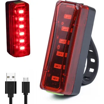 Cyklosvítilna LED zadní světlo na kolo, 6 LED, 300lm, vestavěná baterie