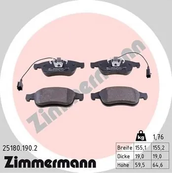 Brzdová destička Sada brzdových destiček, kotoučová brzda ZIMMERMANN 25180.190.2
