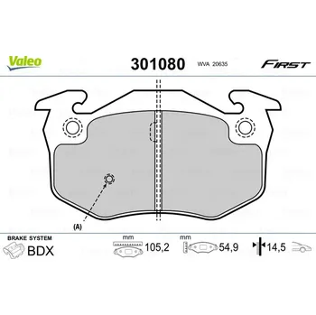 Brzdová destička Sada brzdových destiček, kotoučová brzda VALEO 301080
