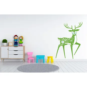 Samolepící dekorace Lepy.cz Samolepka na zeď Pohádkový Les - Jelen Velikost (šířka x výška): 35x48cm, Kombinace barev sety: Tmavě šedivá + světle zelená
