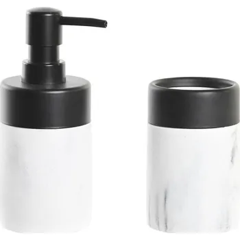 Koupelový kartáč Sada koupelnových doplňků DKD Home Decor Mramorové Kov Aluminium Pryskyřice Černá Bílá (7,2 x 7,2 x 16,4 cm)