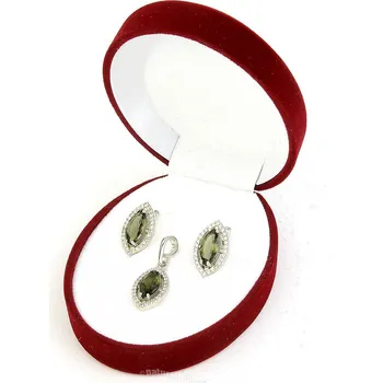 Souprava šperků Vltavín a zirkony sada šperků ve tvaru mandle Ag 925/1000+Rh