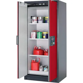 Bezpečnostní skříň na chemikálie 90 min., 3 police + vana, š. 900 mm, dveře červené
