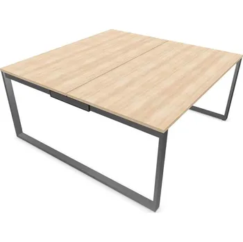 Psací stůl Stůl kancelářský SQart oboustranný, podnoží stříbrošedé (RAL9006), pracovní deska akácie, š x h: 1600 x 1600 mm