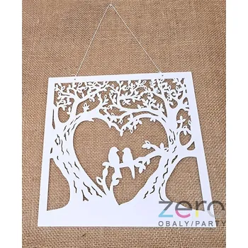 Svatební dekorace Obraz s ptáčky dřevěný závěsný 30x30 cm - bílý