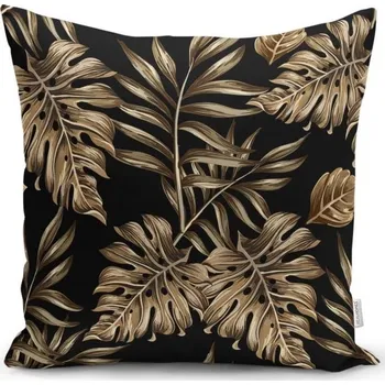 Povlak na dekorativní polštářek Povlak na polštář Minimalist Cushion Covers Golden Leafes With Black BG, 45 x 45 cm ID_1324000