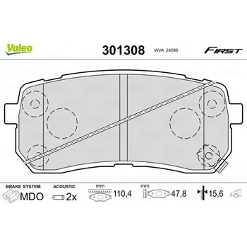 Brzdová destička Sada brzdových destiček, kotoučová brzda VALEO 301308
