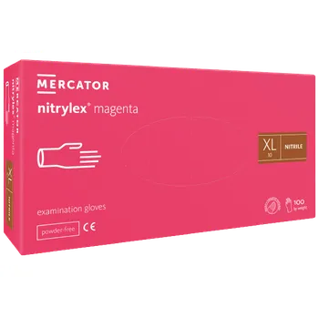 Vyšetřovací rukavice Jednorázové nitrilové zdravotnické rukavice Mercator NITRYLEX magenta 100 ks XL
