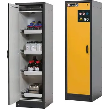 Bezpečnostní skříň na chemikálie 90 min., 4 zásuvky, š. 600 mm, TSA dveře žluté