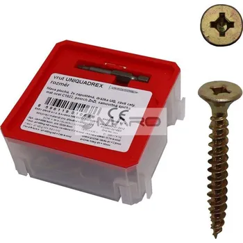 Vrut Vrut do dřeva se zapuštěnou hlavou UQ FLAT 2,5 x 16 mm, drážka UNIQUADREX, celý závit, Q-box 500 ks + bit, 8596119010181