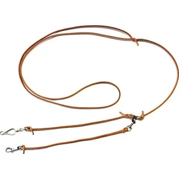 Vodítko pro psa Vypouštěcí vodítko Zubíček z kulaté přírodní kůže na 2 psy