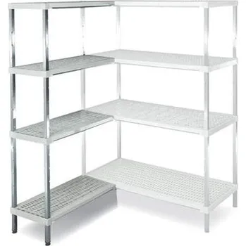 Dílenský regál Zásuvný regál z ušlechtilé oceli, 4 police plastové perforované, v x š x h: 1800x800x400 mm, rohový levý