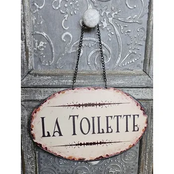 Plechová cedule Závěsná kovová cedule s řetízkem La Toilette - 23*15 cm