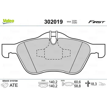Brzdová destička Sada brzdových destiček, kotoučová brzda VALEO 302019