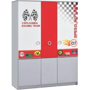 Šatní skříň Šatní skříň 3D Grand Prix - šedá/bílá/červená