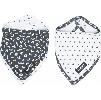 Bryndák LUMA Bandana slintáček Luma - Memphis Grey" "Barva:tmavě šedá|Materiál:100% bavlna|Vzor:Memphis grey|Zapínání:baby patent|