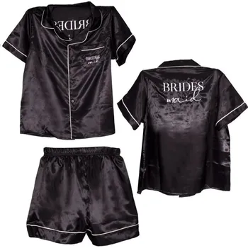 Dámské pyžamo Ginger Ray Pyžamo saténové černé Bridesmaid vel. S