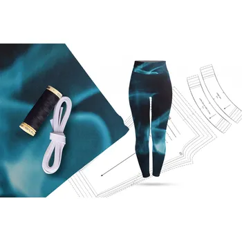Set na šití sportovních legín se zelenomodrým kouřovým potiskem SET-PL33