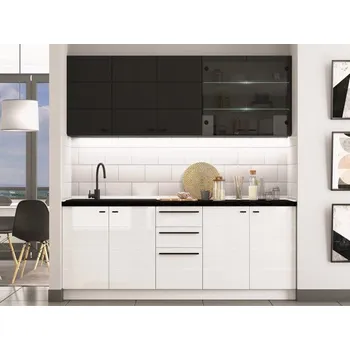 Kuchyňská linka Kuchyně Clera 200/200 cm matně černá/leskle bílá