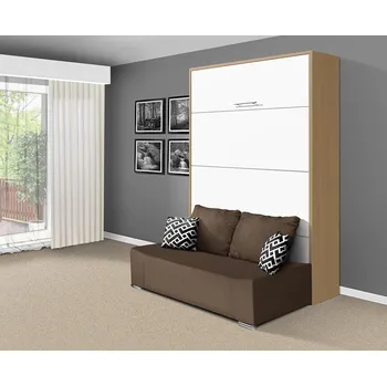 Postel Nabytekmorava Sklápěcí postel s pohovkou VS 21058P, 200x160 cm barevné kombinace: Buk / dveře bílé, barva pohovky: Savana hnědá