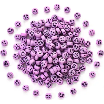 Dětské navlékací korálky YW0001-22F, Korálek s výrazem, fialový, 7x4mm, 50ks