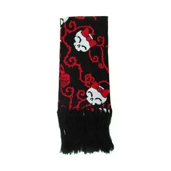 Šála Šála černá s červenými růžemi a bílými lebkami
