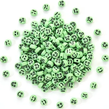 Dětské navlékací korálky YW0001-22I, Korálek s výrazem, zelený, 7x4mm, 50ks