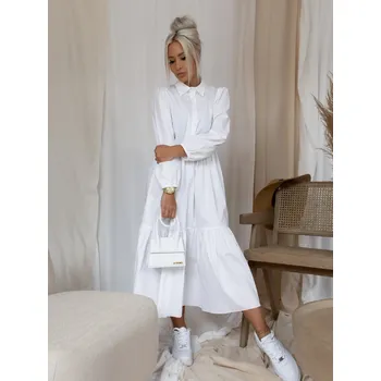 Dámské šaty Bílé košilové šaty ANITE s dlouhým rukávem