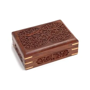 Dřevěná krabice na tarotové karty, zdobená řezbou