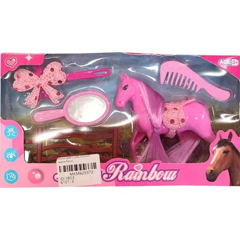 Koník barevný česací plastový set s doplňky v krabici 3 barvy