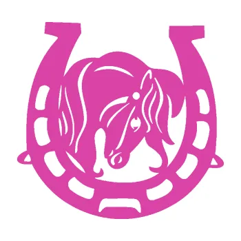 Samolepící dekorace SAMOLEPKA Koňská podkova 004 pravá s koníkem (16 - růžová) NA AUTO, NÁLEPKA, FÓLIE, POLEP, TUNING, VLASTNÍ TEXT, TISK, AUTOSAMOLEPKY.cz, POLEPY, OBRÁZEK, LOGO, SAMOLEPKY