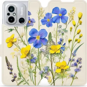 Pouzdro na mobilní telefon Flipové pouzdro Mobiwear - Xiaomi Redmi 12C - VP41S Modré a žluté kvítky (Knížkové flip pouzdro, obal, kryt na mobil Xiaomi Redmi 12C - VP41S Modré a žluté kvítky, materiál Umělá kůže + TPU - ochrana 360°, stojánek, silikonová vanička, magnetické zavírání