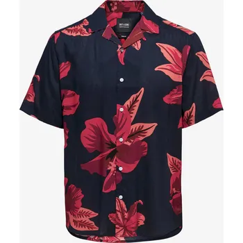 Pánská košile ONLY &amp; SONS Červeno-černá pánská květovaná košile s krátkým rukávem ONLY &amp; SON - Pánské Only černá | tmavě červená | fuchsiová 2271377