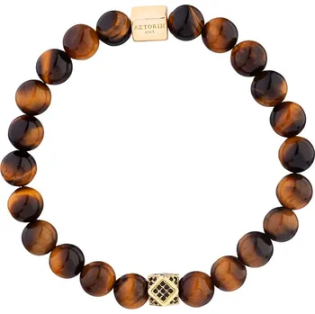 Náramek Pozlacený náramek z mosazi se zirkony a tygřím okem - AZ534-7238