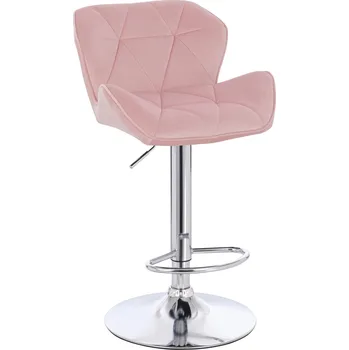 Barová židle Barová židle Horten velur na stříbrném talíři - pudrově růžová