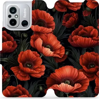 Pouzdro na mobilní telefon Flipové pouzdro Mobiwear - Xiaomi Redmi 12C - VP45S Temné červené květy (Knížkové flip pouzdro, obal, kryt na mobil Xiaomi Redmi 12C - VP45S Temné červené květy, materiál Umělá kůže + TPU - ochrana 360°, stojánek, silikonová vanička, magnetické zavírání)