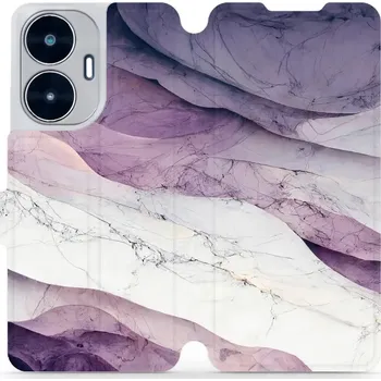 Pouzdro na mobilní telefon Flipové pouzdro Mobiwear - Realme C55 - VP31S Bílý a fialový mramor (Knížkové flip pouzdro, obal, kryt na mobil Realme C55 - VP31S Bílý a fialový mramor, materiál Umělá kůže + TPU - ochrana 360°, stojánek, silikonová vanička, magnetické zavírání)