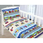 Dětské povlečení do postýlky LETADLA A AUTA, modrá s krémovou, bavlna hladká, 90x135cm + 45x60cm
